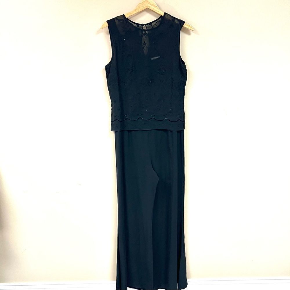 Adrianna Papell silk beaded top jumpsuit with wide leg 10